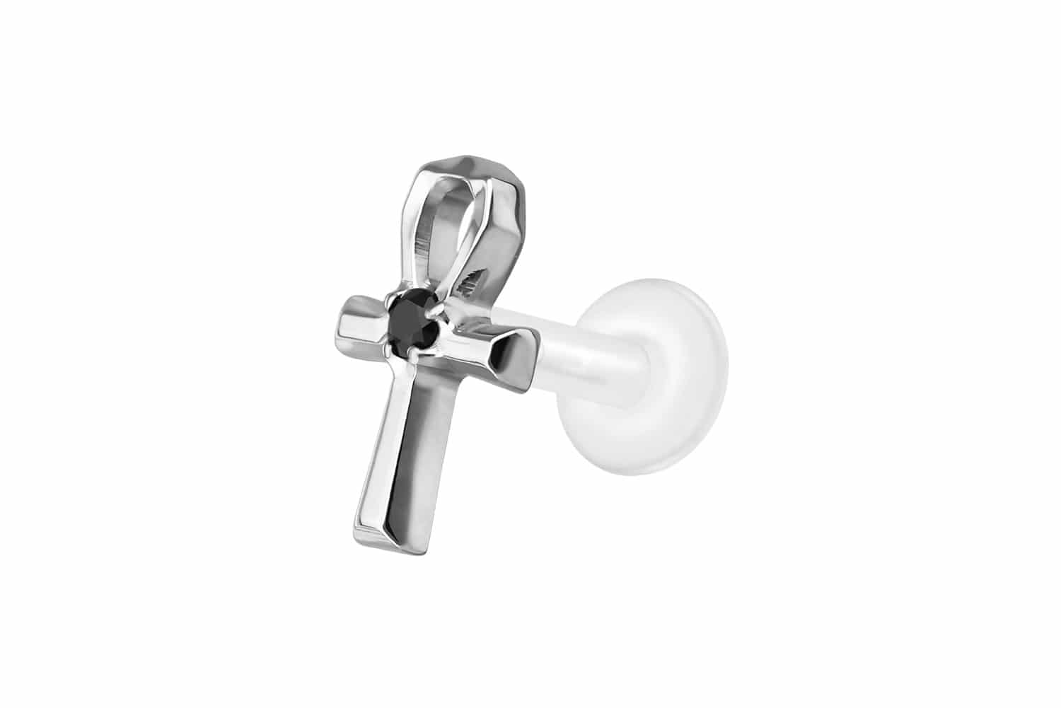 PTFE Labret Piercing mit Innengewinde + Titan-Aufsatz ANKH